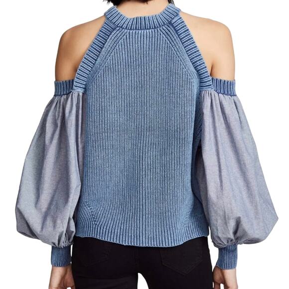 Free People Catch A Glimpse Balloon Sleeve Cold Shoulder Top Women's Size S - Picture 2 of 8